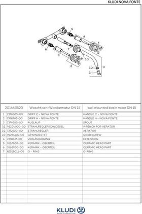 Kludi WT-Wandarm NOVA FONTE CLASSIC Dreiloch, DN 15 chrom