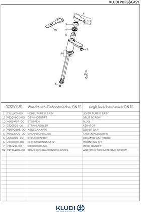 Kludi Waschtisch-EHM PURE&EASY 70 DN 15 ohne Ablaufgarnitur chr