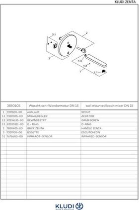 Kludi Waschtischarmatur ZENTA E DN 15 el. 6 V Lithium Bat Ausl. 190mm ch