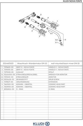 Kludi WT-Wandarm NOVA FONTE CLASSIC Dreiloch, DN 15 chrom