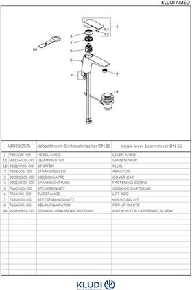 Kludi Waschtisch-Einhandmischer AMEO XL DN 15 Ablaufgarnitur G 1 1/4Zoll chr