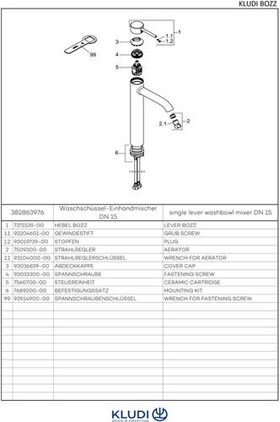 Kludi Waschschüssel-Einhandmischer BOZZ DN 15 ma-sw