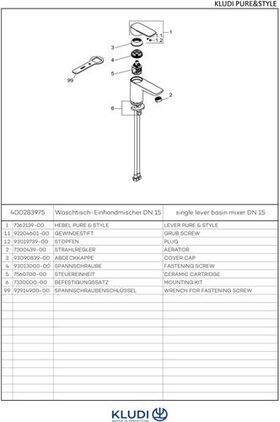 Kludi Waschtisch-EHM PURE&STYLE 75 ohne Ablaufgarnitur ma-sw