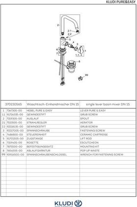 Kludi Waschtisch-EHM PURE&EASY DN 15 schw Ablaufgarnitur G 1 1/4Zoll chr