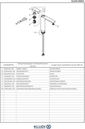 Kludi Waschschüssel-Einhandmischer AMEO DN 15 Auslaufhöhe Unterkante 205mm chr