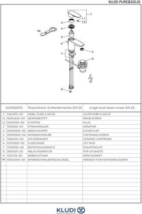 Kludi Waschtisch-EHM PURE&SOLID 75 DN 15 Ablaufgarnitur G 1 1/4Zoll chr