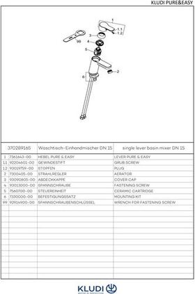 Kludi Waschtisch-EHM PURE&EASY 70 DN 15 ohne Ablaufgarnitur we/chr