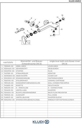 Kludi WF und Brause-Einhandmischer AMEO DN 15 seitliche Bedienung chr