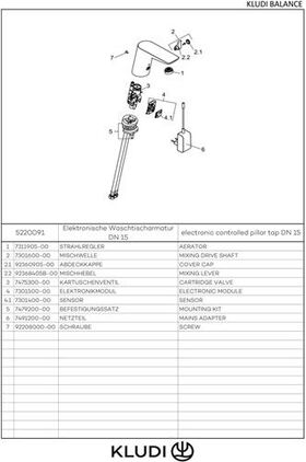 Kludi Waschtischarmatur BALANCE E DN 15 elektr 230 V Netzgerät chr/we