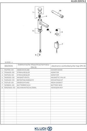 Kludi Standventil ZENTA E DN 15 elektr 9 V-Alkaline-Batterie chr