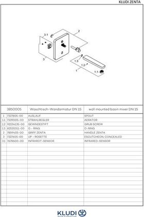 Kludi Waschtischarmatur ZENTA E DN 15 el. Ausl. 190mm 6 V Lithium Bat ch