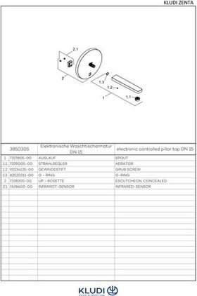 Kludi Waschtischarmatur ZENTA E DN 15 el. 6 V Lithium Bat Ausl. 190mm ch