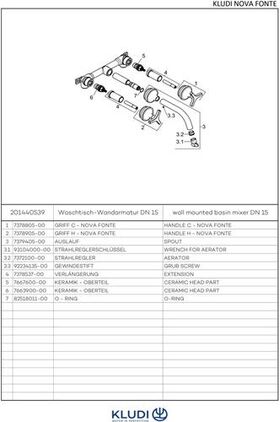 Kludi WT-Wandarm NOVA FONTE DÉCO Dreiloch, DN 15 chrom