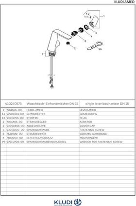 Kludi Waschtisch-Einhandmischer AMEO DN 15 seit Bedien. o Ablgrt chr