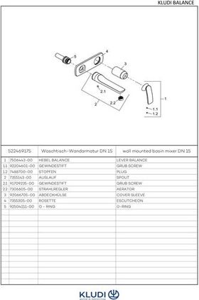 Kludi Zweiloch-Einhandmischer BALANCE UP WT Ausldg Wandauslauf 185mm vc/we