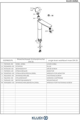 Kludi Waschtisch-Einhandmischer AMBA DN 15 Auslaufhöhe 273mm chr