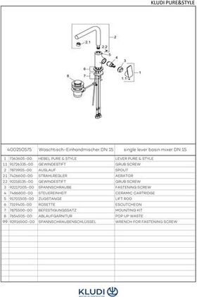 Kludi Waschtisch-EHM PURE&STYLE DN 15 schw Ablaufgarnitur G 1 1/4Zoll chr