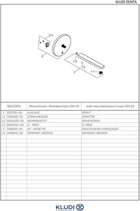 Kludi Waschtischarmatur ZENTA E DN 15 el. 6 V Lithium Bat Ausl. 240mm ch