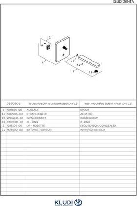 Kludi Waschtischarmatur ZENTA E DN 15 el. Ausl. 190mm 6 V Lithium Bat ch