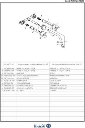 Kludi WT-Wandarm NOVA FONTE DÉCO Dreiloch, DN 15 chrom