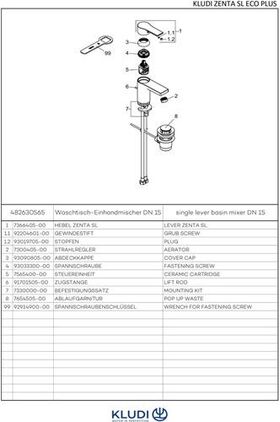 Kludi Waschtisch-Einhandmischer ZENTA SL EcoPlus, mit Ablaufgarnitur, 75mm chrom