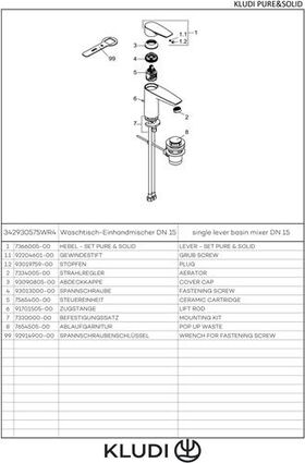 Kludi Waschtisch-EHM PURE&SOLID EcoPlus, mit Ablaufgarnitur 100mm chrom