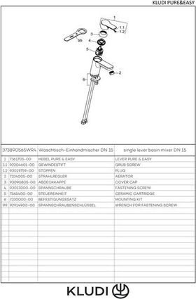 Kludi Waschtisch-EHM PURE&EASY EcoPlus, ohne Ablaufgarnitur 70mm chrom