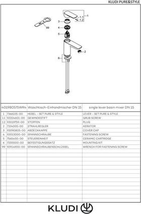 Kludi Waschtisch-EHM PURE&STYLE EcoPlus ohne Ablaufgarnitur 100mm chrom