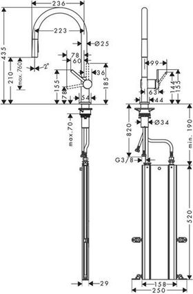 Spültischmischer 210 Talis M54 Ausziehbrause 2 jet sBox bru black chrom