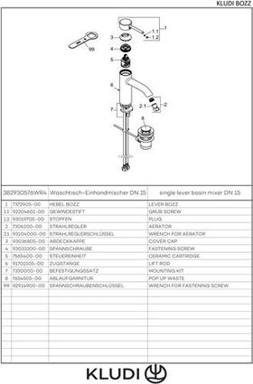 Kludi Waschtisch-Einhandmischer BOZZ EcoPlus, mit Ablaufgarnitur, 100mm chrom