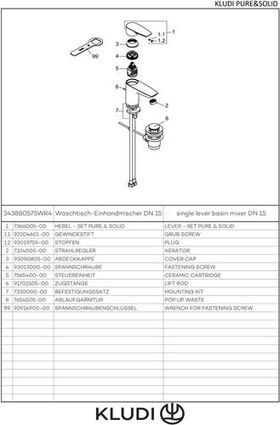 Kludi Waschtisch-EHM PURE&SOLID EcoPlus, mit Ablaufgarnitur 75mm chrom