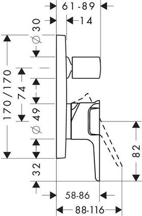 Einhebel-Wannenmischer AXOR CITTERIO E DN 15 UP m integ Sich-kom Stain st optic