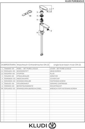 Kludi Waschtisch-EHM PURE&SOLID EcoPlus, ohne Ablaufgarnitur 75mm chrom