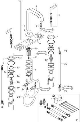 3-L Waschtischarmatur 170 AXOR CITTERIO DN 15 m Hebelgr u Pl m Ala 140mm bru bro