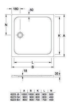 V&B Duschwanne LIFETIME PLUS Qu. xtr-fl m AR 1000x1000x35mm we