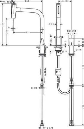 HG 2-L Einhebel-Spültischmischer METRIS Ausziehbrause Edelstahl Finish