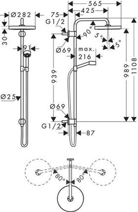 Showerpipe 280 1jet AXOR ONE Unterputz stainless steel optic