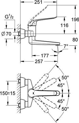 Grohe EH-WTbatt EUROECO SPECIAL 1/2Zoll Ausldg 257mm S-Anschlüsse chr