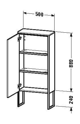 Duravit Halbhochschrank XSQUARE 1121x500x236mm Türansch li sw hochglanz