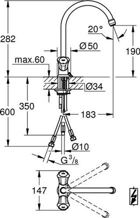 Grohe Spültisch-Einlochbatterie COSTA 1/2Zoll ND chr