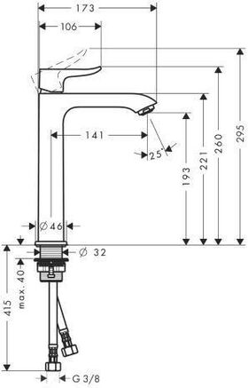 HG Einhebel-Waschtischmischer 200 METRIS DN 15 f fl. Waschschüs. o Ablgrt chrom