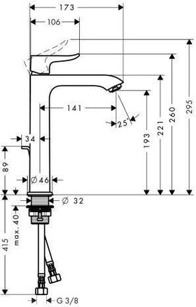 HG Einhebel-Waschtischmischer 200 METRIS DN 15 f fl. Waschschüs. m ZAG G 1 1/4Zo