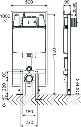 Schell WC-Montagemodul MONTUS C 90 BH 115cm, mit UP-Spülkasten 8 cm