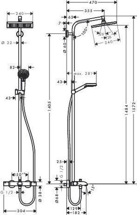 HG Showerpipe CROMETTA E 240 1JET DN 15, für Wanne chrom