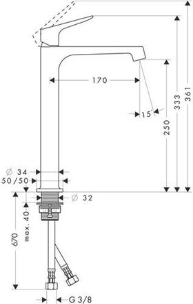 EH-WT-MI 250 AXOR CITTERIO M DN 15 f Waschschüs. o Zugst. Stain st op