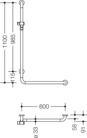 Hewi Winkelgriff SERIE 801 se 1100mm mit Brausehalter reinweiß