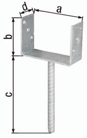 U-Pfostenträger ETA-10/0210 71x100x200x60mm TZN m.Betonanker a.Riffelstahl GAH