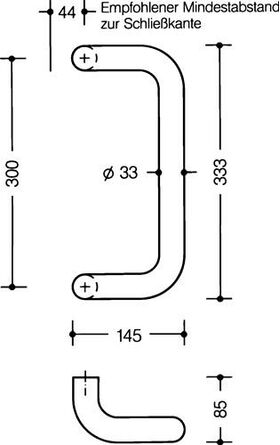 Stoßgriff 550.33BGKLT PA Farb-Nr.92m A.300mm L.333mm B.145mm HEWI