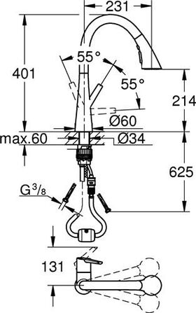 Grohe Einhand-Spültischbatterie ZEDRA 1/2Zoll C-Auslauf su-st