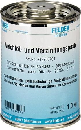 Weichlöt- u.Verzinnungspaste 230-250GradC 1kg S-Sn97Cu3 FELDER